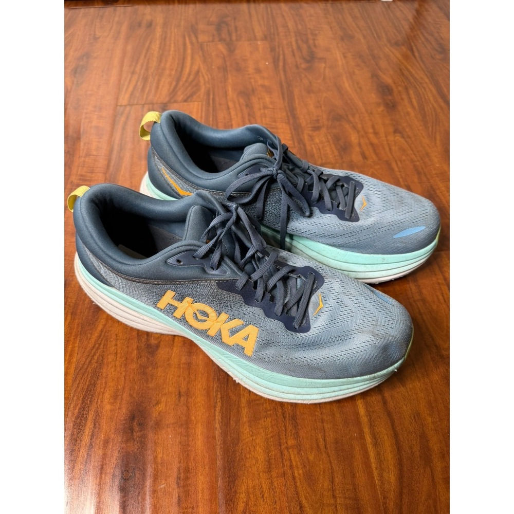 Hoka One One Bondi 8 Mens US 14D Real Teal/Shadow Athletic Running Sneakers Blue